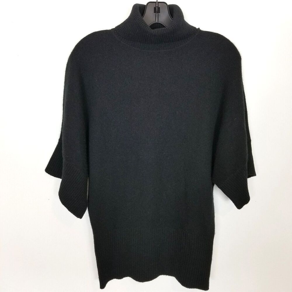 Charter Club Women 2 Ply Cashmere Turtleneck Sweater Sz XS Black Half Sleeve